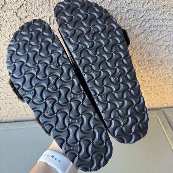 Birkenstock Arizona Shearling Eyelet Sandals Womens 38EU or 7US Shiny Black Gold - Picture 8 of 13